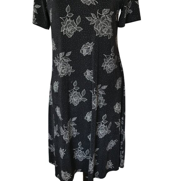 Teddi Dresses Floral Midi Dress: Vintage Black Tan Flowery Shift, Size 10 - Picture 7 of 9